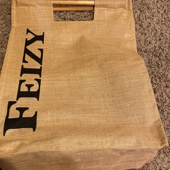 Feizy Burlap Tote with Wooden Handles & Canvas Straps - Picture 2 of 5